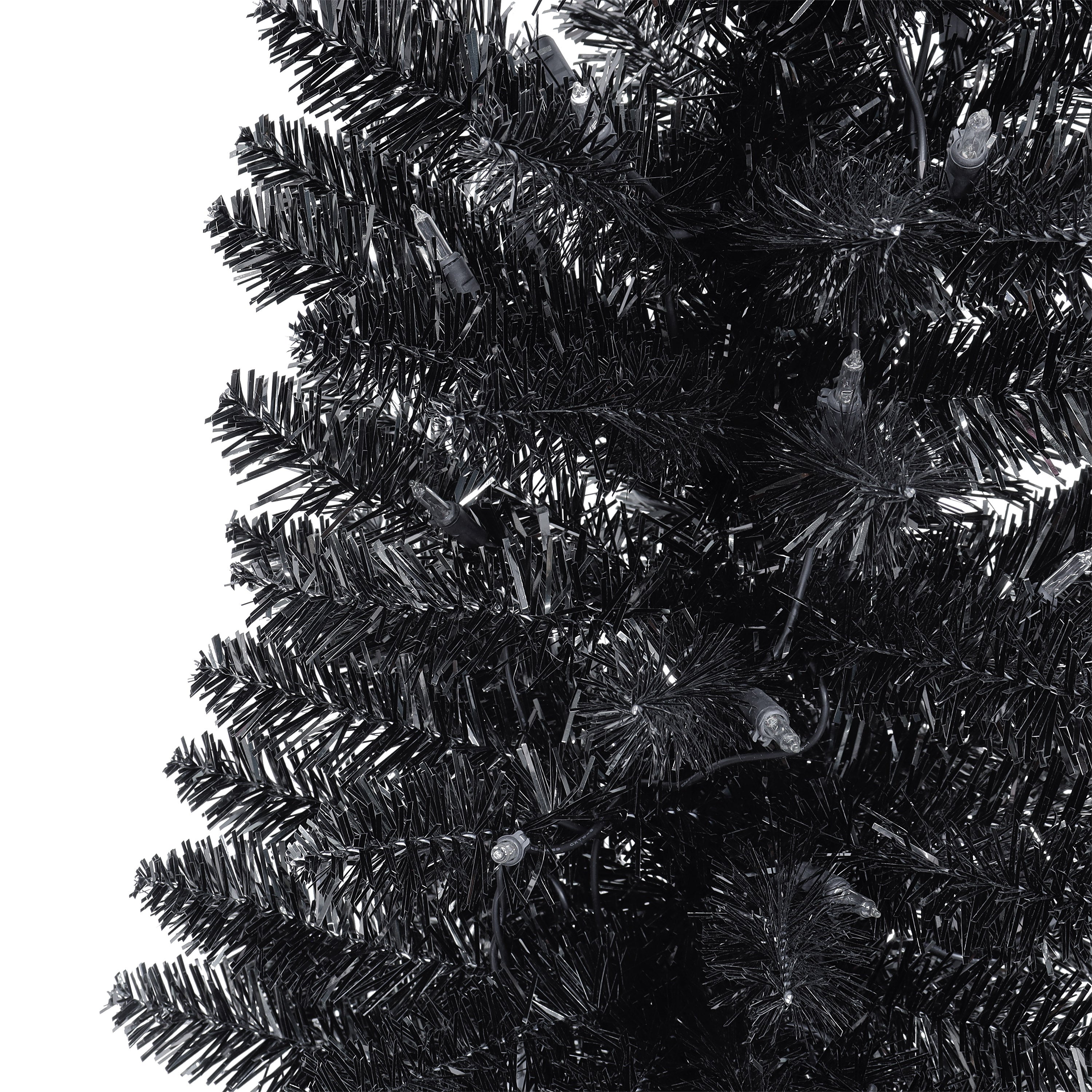 6ft Pre-Lit Black Tinsel Tree